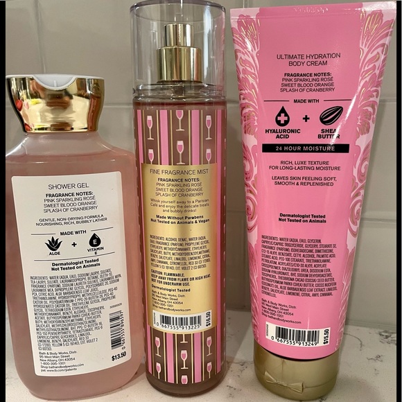 Bath & Body Works Bubbly Rosé Champagne Mist Spray Body Cream Shower Gel Spa Set - Picture 3 of 9